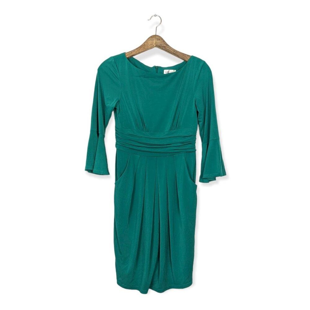 Eliza J Green Flounce Sleeve Sheath Dress
